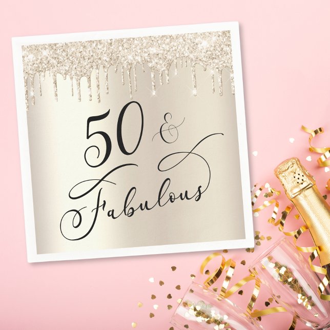 Chic Guld Glitter 50:e Födelsedagsfesten Pappersservett (Skapare uppladdad)