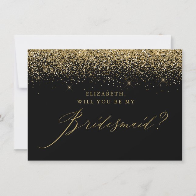 Chic Guld Glitter Black Bridesmaid Inbjudningar (Framsida)