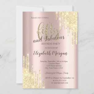 Chic Guld Glitter Drips Rosa Guld 50-årsdag Inbjudningar