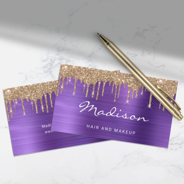 Chic Guld Glitter Drives Stylist Visitkort (Chic Gold Glitter Drips Stylist Business Card)