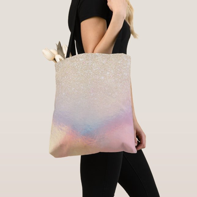 Chic Guld Glitter Iridescent Holografisk övertonin Tygkasse (Närbild)