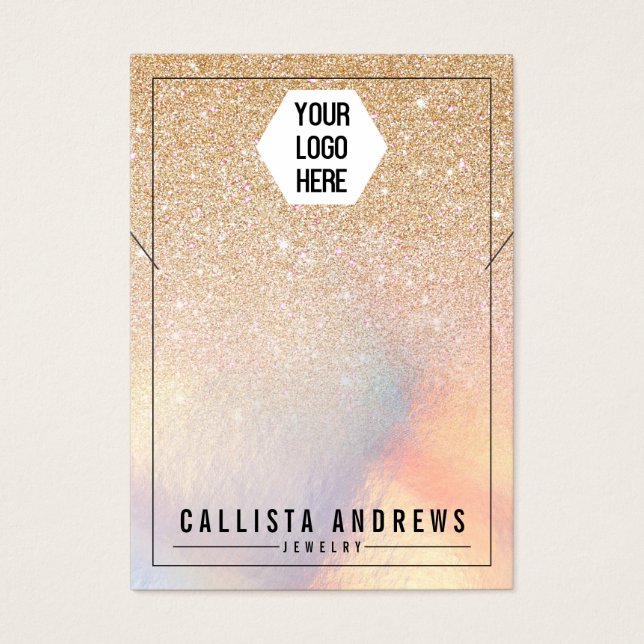 Chic Guld Glitter Iridescent Logotyp Necklace Visn Visitkort (Framsidan)