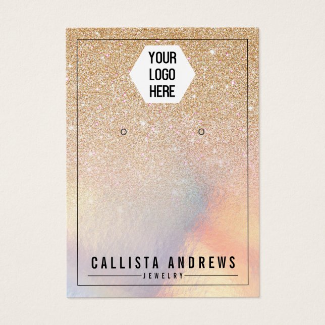 Chic Guld Glitter Iridescent Logotyp Öarring Visni Visitkort (Framsidan)