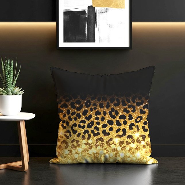 Chic guld glitter leopard tryck mönster kudde (Skapare uppladdad)