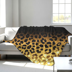 Chic guld glitter leopard tryckmönster fleecefilt