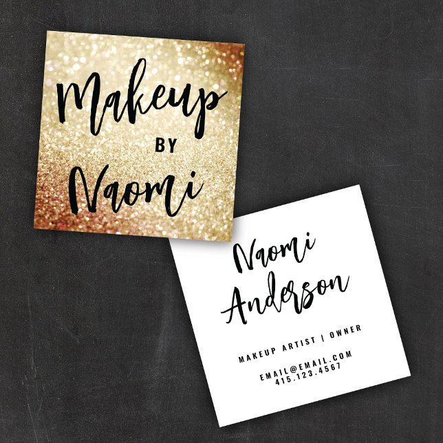 Chic Guld Glitter + Modern calligrafi Fyrkantigt Visitkort (Skapare uppladdad)