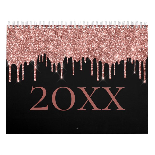 Chic Guld Glitter  Monogram Namn Black Kalender (Omslag)