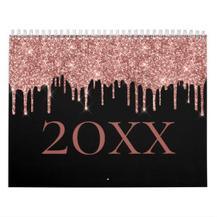 Chic Guld Glitter  Monogram Namn Black Kalender