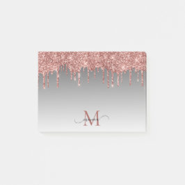 Chic Guld Glitter  Monogram Namn Black Post-it Block