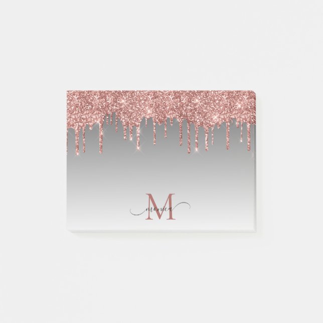 Chic Guld Glitter  Monogram Namn Black Post-it Block (Framsida)