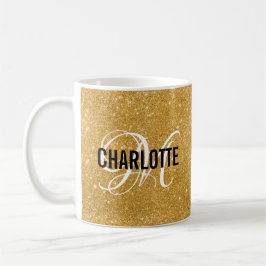Chic guld glitter monogram namn kaffe mugg