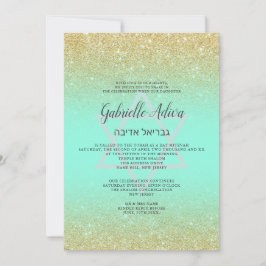 Chic guld glitter myntskript Bat mitzvah Inbjudningar