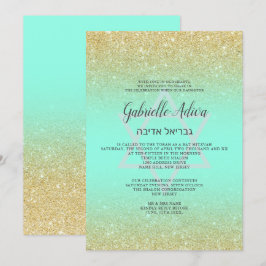Chic guld glitter myntskript Bat mitzvah Inbjudningar