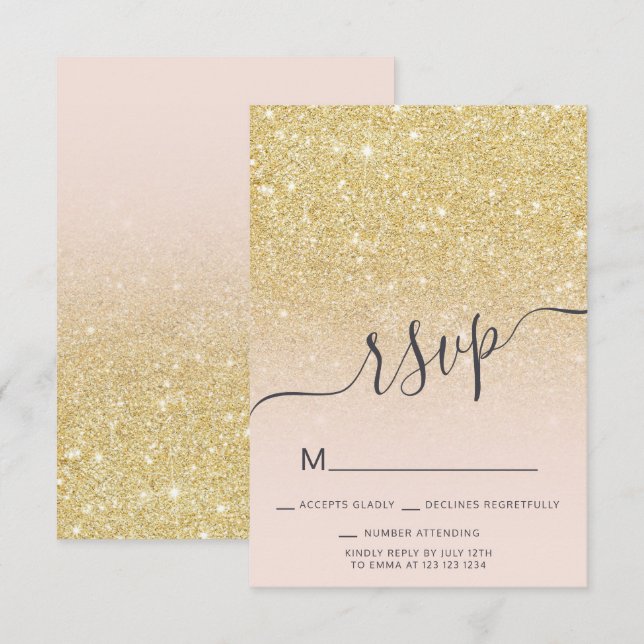 Chic guld glitter OSA  rosa Sverige 16 Inbjudningar (Fram/baksida)