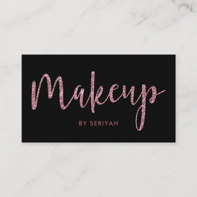 Chic Guld Glitter på Black Makeup Artist Visitkort (Framsida)