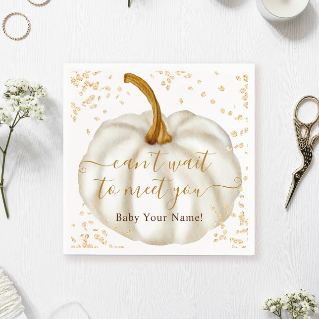 Chic guld glitter pumpa vattenfärgsdusch för barn  pappersservett (Chic gold glitter pumpkin watercolor baby shower napkins)