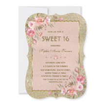 Chic guld glitter rosa blommig Sweet Sixteen-fest