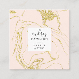 Chic guld glitter rosa, vit marmor, elegant fyrkantigt visitkort