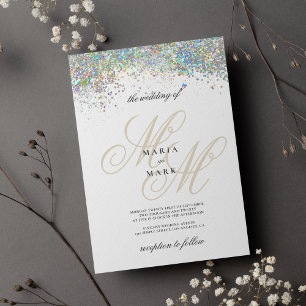 Chic Guld glitter silver, första bröllop Inbjudningar