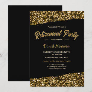 Chic Guld Glitter Sparkles Pension Party 2024 Inbjudningar