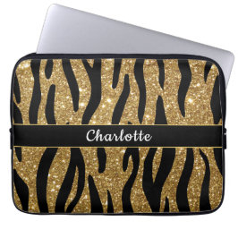 Chic Guld Glitter Tiger Rand Laptop Fodral