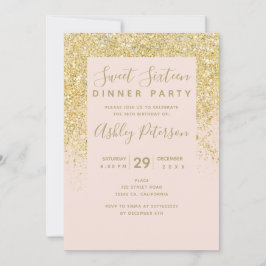 Chic guld glitter typografi  rosa Söt 16 Inbjudningar