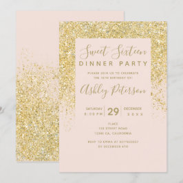 Chic guld glitter typografi rosa Söt 16 Inbjudningar