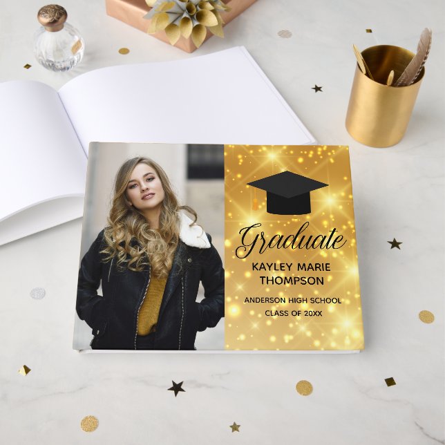 Chic Guld Gnistra 2022 Student Photo Studenten Gästböcker (Framsida Öppen)