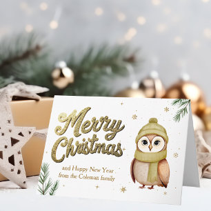 Chic Guld God jul Uggla Woodland Animal Helgkort