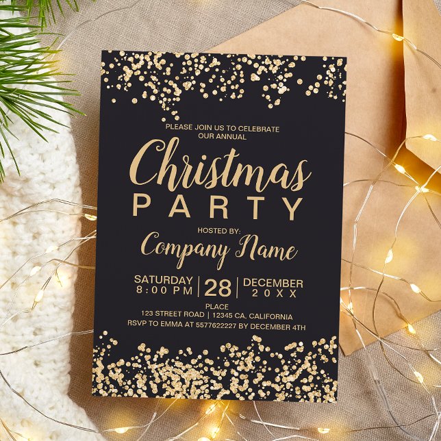 Chic guld grått, bolagsform jul party inbjudningar (Chic gold glitter gray corporate Christmas party Invitation)