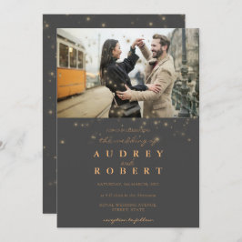 Chic Guld Grått Photo Bröllop Inbjudningar