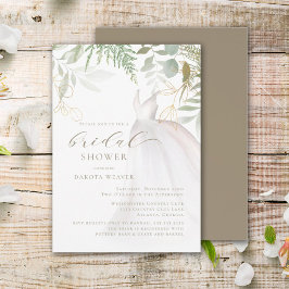 Chic Guld Greenery Bröllop Dress Möhippa Inbjudningar
