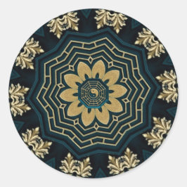 Chic Guld & Grön Asiatisk Stil Runt Klistermärke