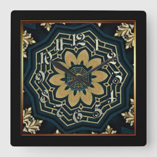 Chic Guld & Grönt Asian Stil 2 Fyrkantig Klocka