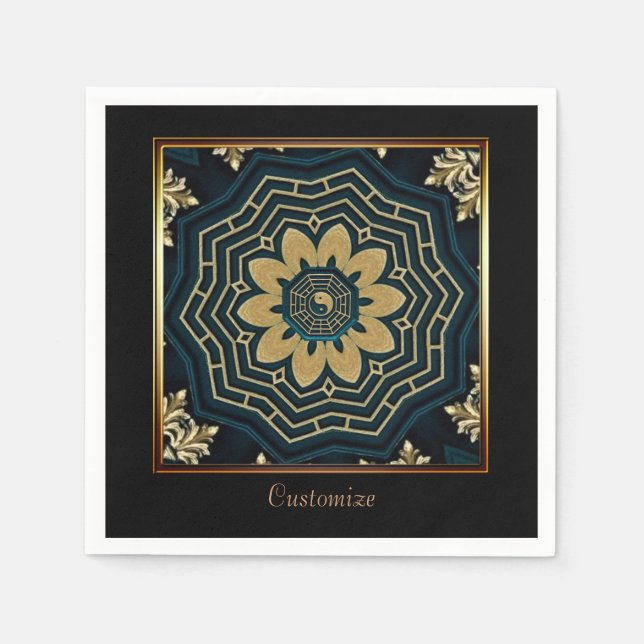 Chic Guld & Grönt Asiatiska Stil 2 Pappersservett (Framsidan)