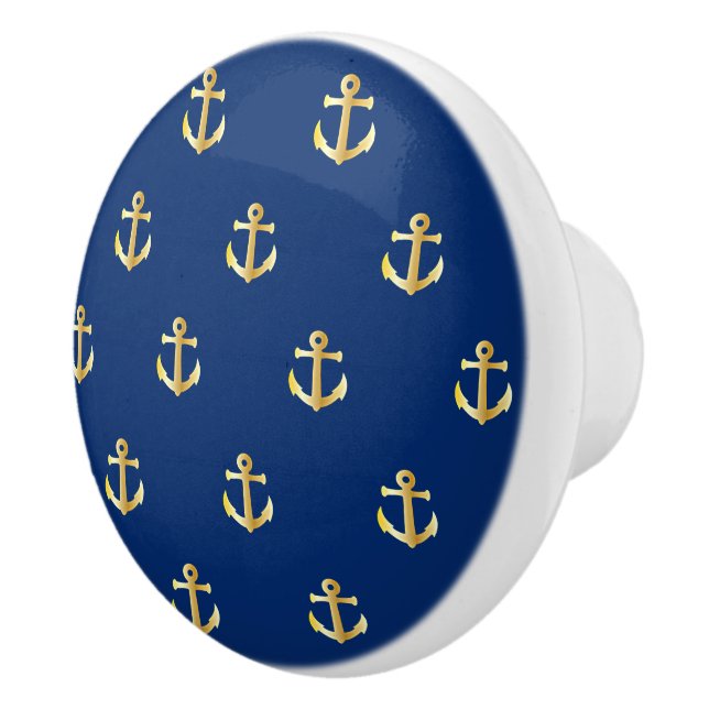 Chic Guld Gult Anchor Mönster på Mörk Navy Blue Knopp (Höger)