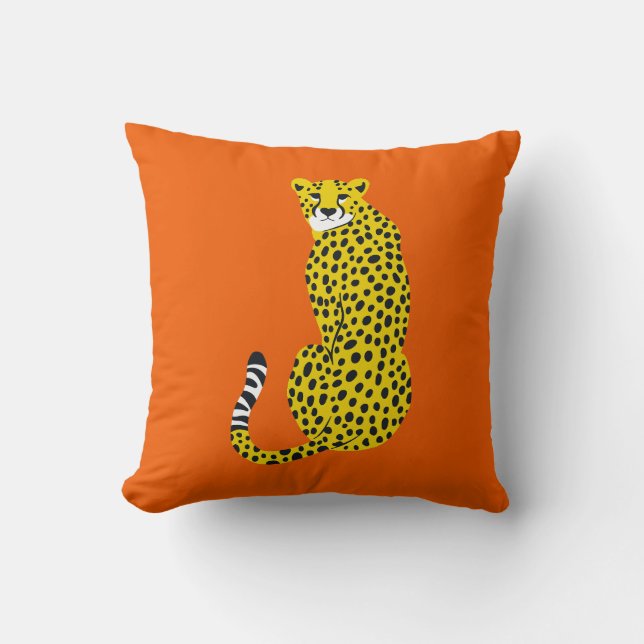 Chic Guld Gult Cheetah om Orange Kudde (Framsida)