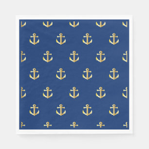 Chic Guld Gult Nautical Anchors Mönster på Blue Pappersservett