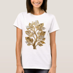 Chic Guld GYLLENE TRÄD Konstnärligt Motiv T Shirt