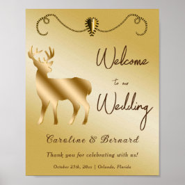 Chic Guld Heart & Guld Glitter Hjort Välkomsttecke Poster