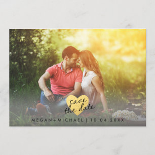 Chic guld- hjärtaspara daterafotokortet spara datumet