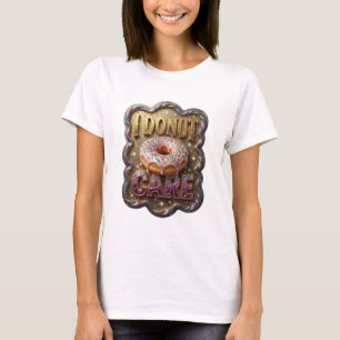 Chic Guld "I DONUT CARE" Konstnärligt Motiv T Shirt
