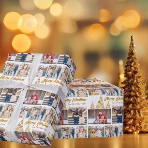 Chic Guld Julgran Family Photo Collage Presentpapper