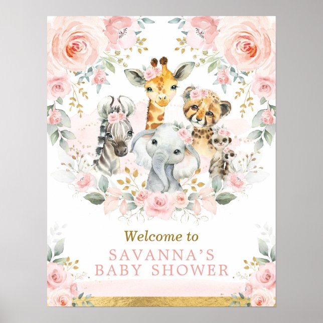 Chic  Guld Jungle Safari Baby djur Välkommen Poster (Framsidan)