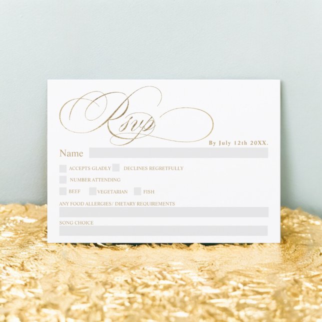 Chic guld kalligrafi chic osa bröllop inbjudningar (Chic gold calligraphy chic rsvp wedding invitation)
