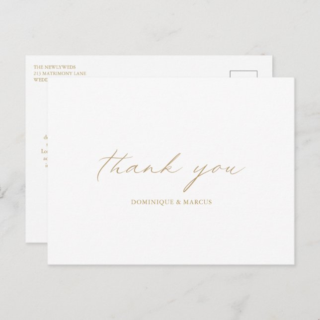 Chic guld kalligrafi Elegant bröllop tack Vykort (Fram/baksida)