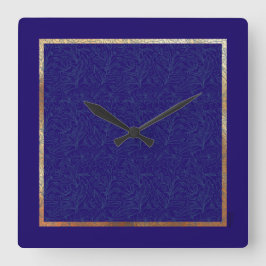 Chic Guld Kobalt Abstrakt Blommigt Ram Fyrkantig Klocka