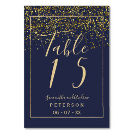 Chic guld konetti marinblått manus bröllop bord bordsnummer