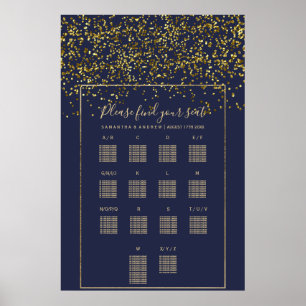 Chic guld konfirmi marschdiagram för blå bröllop poster