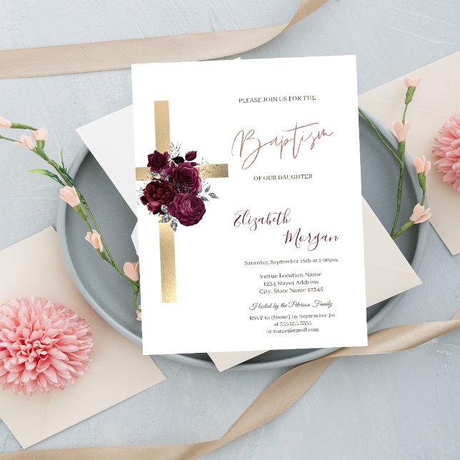 Chic Guld Kor Röd ros Baptism Glitter Konfetti Inbjudningar (Skapare uppladdad)
